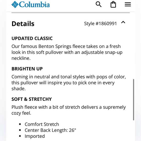 Columbia Benton Springs™ Half Snap Fleece Pullover, Sz M - Picture 7 of 11